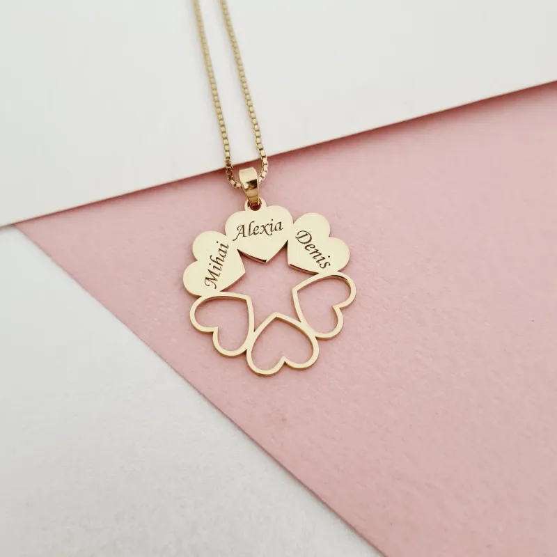 Lantisor personalizat - O stea intre inimi -  Gravura 3 nume - Argint 925 placat cu Aur Galben 18K picture - 7