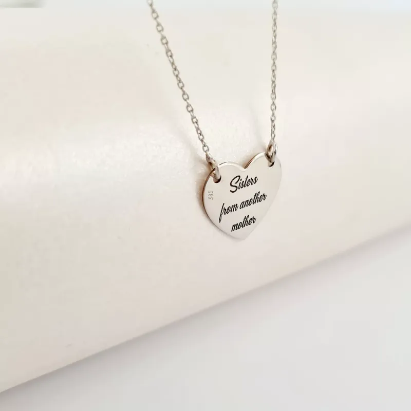Lantisor personalizat - Pandantiv inima 2 surori/prietene - Sisters from another mother - Argint 925 picture - 2