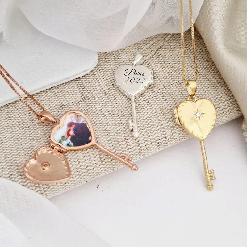 Medalion Cheia iubirii - Locket cu poze in interior - Argint 925 placat cu Aur Galben 18K si cristal Zirconia picture - 10