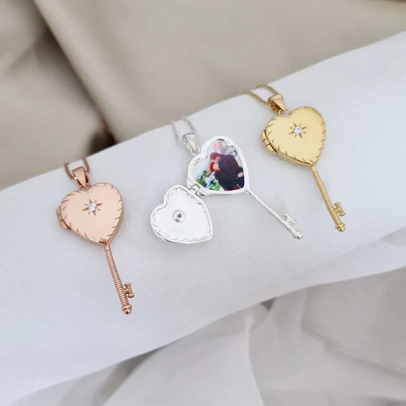 Medalion Cheia iubirii - Locket cu poze in interior - Argint 925 placat cu Aur Galben 18K si cristal Zirconia picture - 13