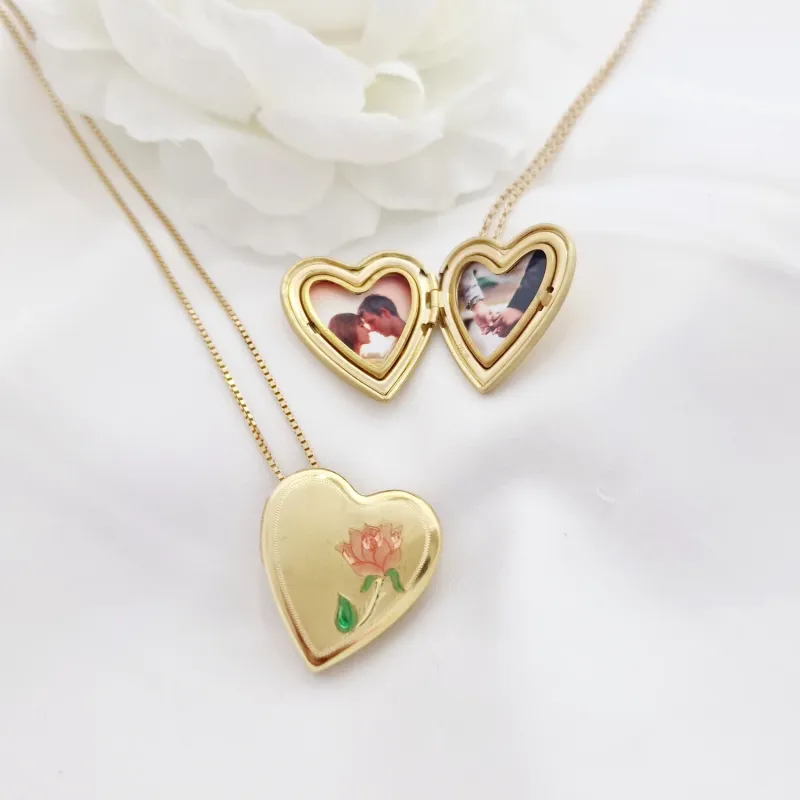 Medalion inima cu poze in interior - Beauty and the Beast - Argint 925 placat cu Aur Galben 18K picture - 3