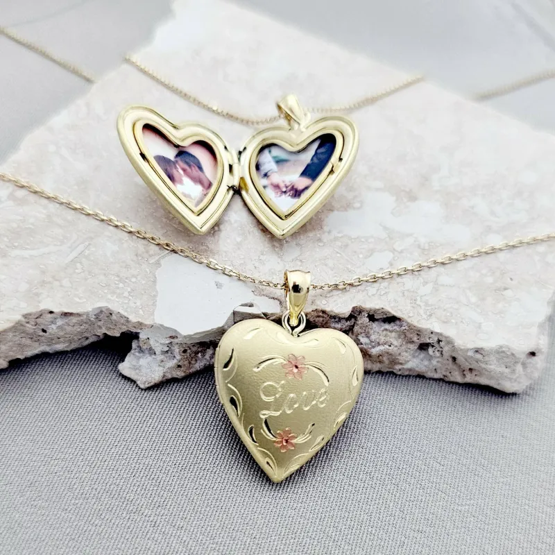 Medalion inima cu poze in interior - Love Blossoms - Argint 925 placat cu Aur Galben 18K picture - 8