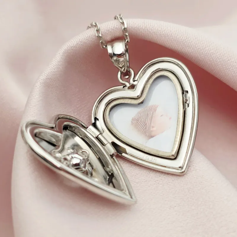 Medalion inima cu poze in interior - White Shimmer - Argint 925 Rodiat - Cristale Zirconia picture - 6