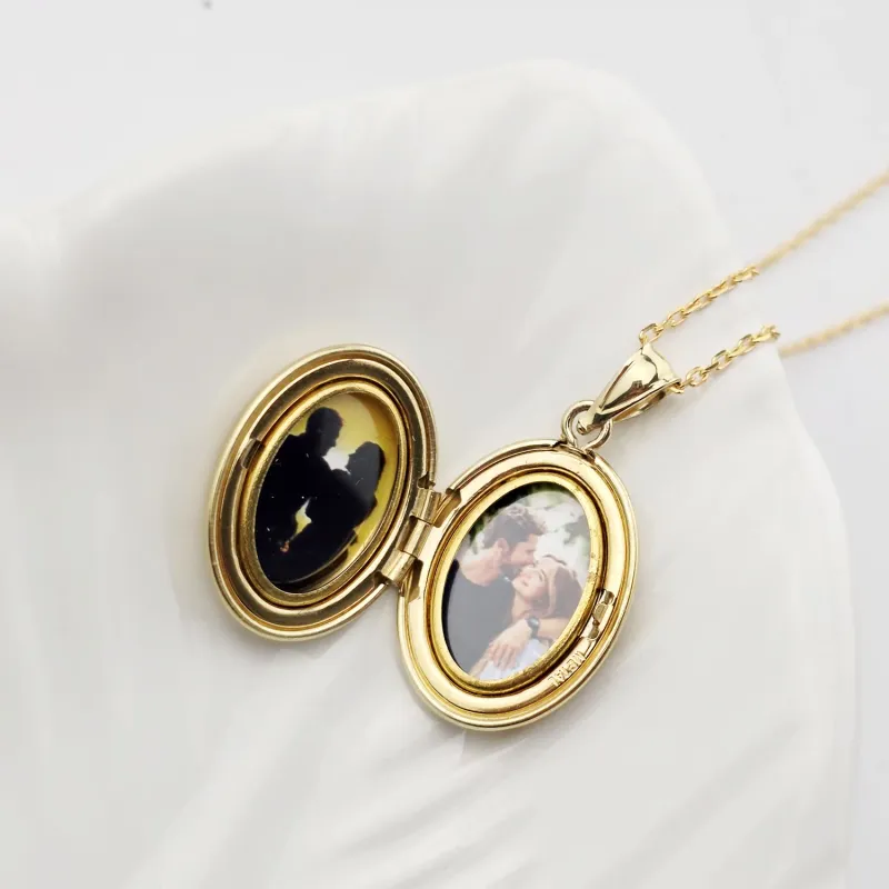 Medalion oval cu poze in interior - Angel Wings Diamond - Argint 925 placat cu Aur Galben 18K picture - 9