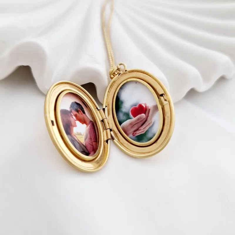 Medalion oval cu poze in interior - Yin&Yang - Argint 925 placat cu Aur Galben 18K - Cristal White Zirconia picture - 12