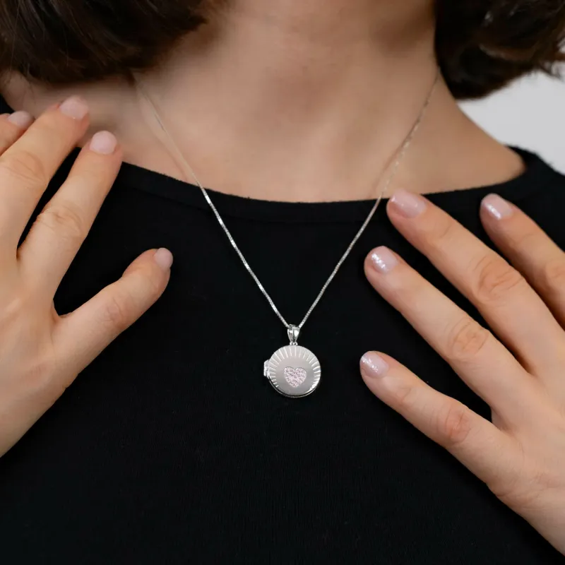 Medalion Scanteia Roz - Locket cu poze in interior - Argint 925 si Zirconii picture - 5