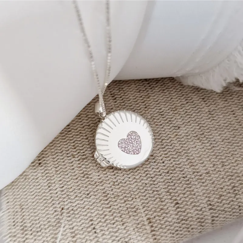 Medalion Scanteia Roz - Locket cu poze in interior - Argint 925 si Zirconii picture - 3