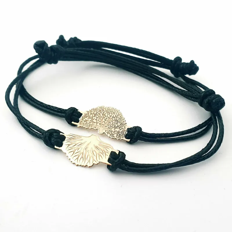 Set 2 bratari - Arbore si radacina -  Aur Galben 14k - snur reglabil picture - 2