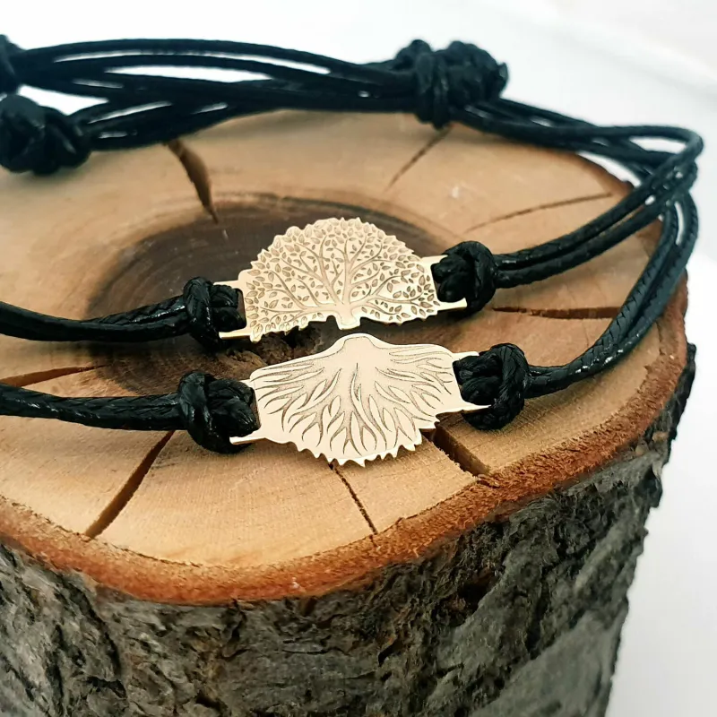 Set 2 bratari - Arbore si radacina -  Aur Galben 14k - snur reglabil picture - 6