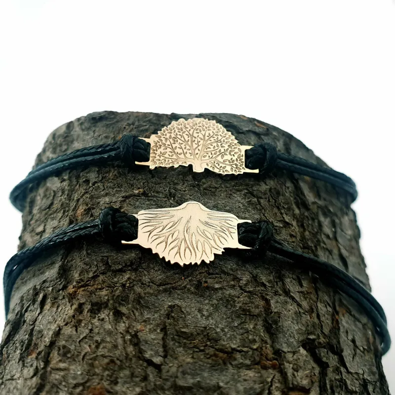 Set 2 bratari - Arbore si radacina -  Aur Galben 14k - snur reglabil picture - 8