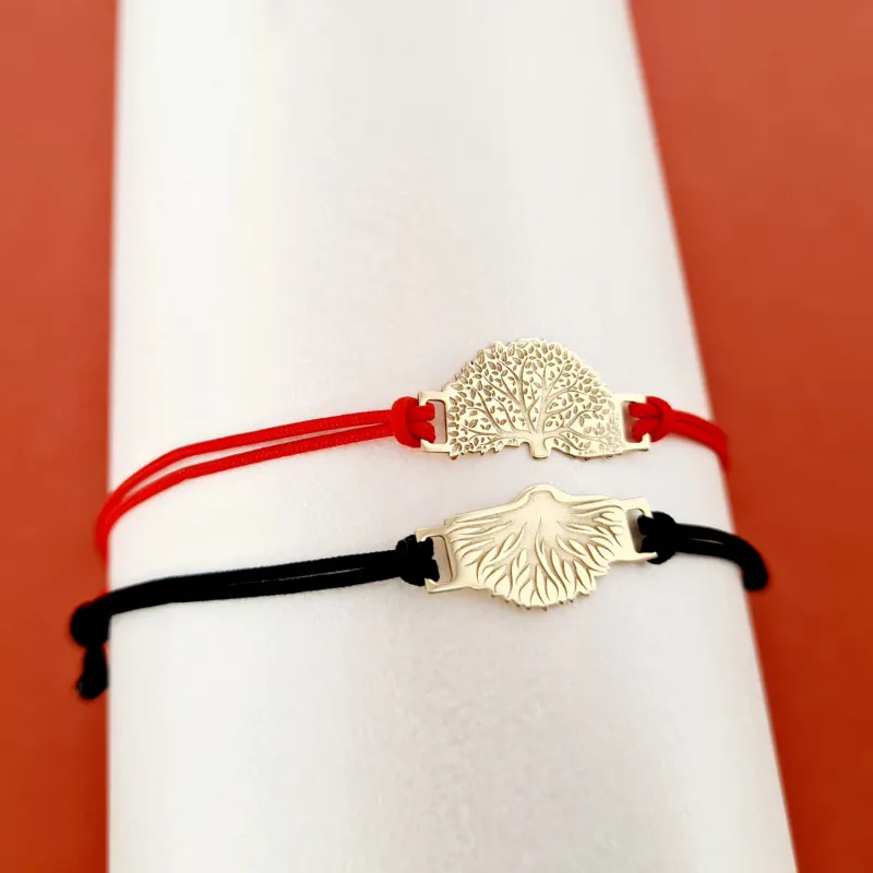 Set 2 bratari - Arbore si radacina -  Aur Galben 14k - snur reglabil picture - 3