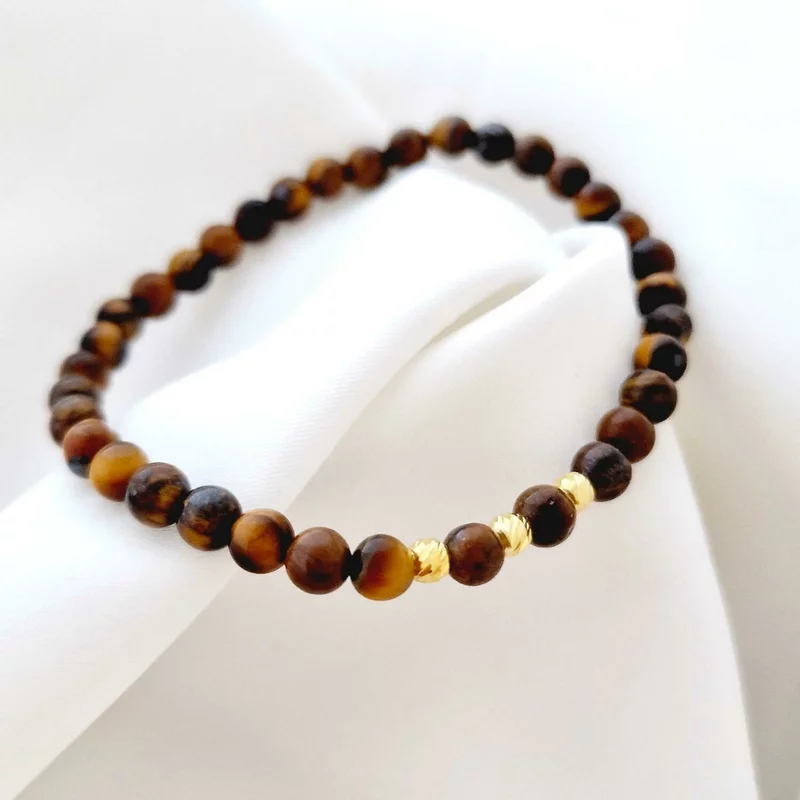 Set 2 bratari din pietre Ochi de Tigru - Bilute din Argint 925 placate cu Aur galben 18K - Snur elastic picture - 4