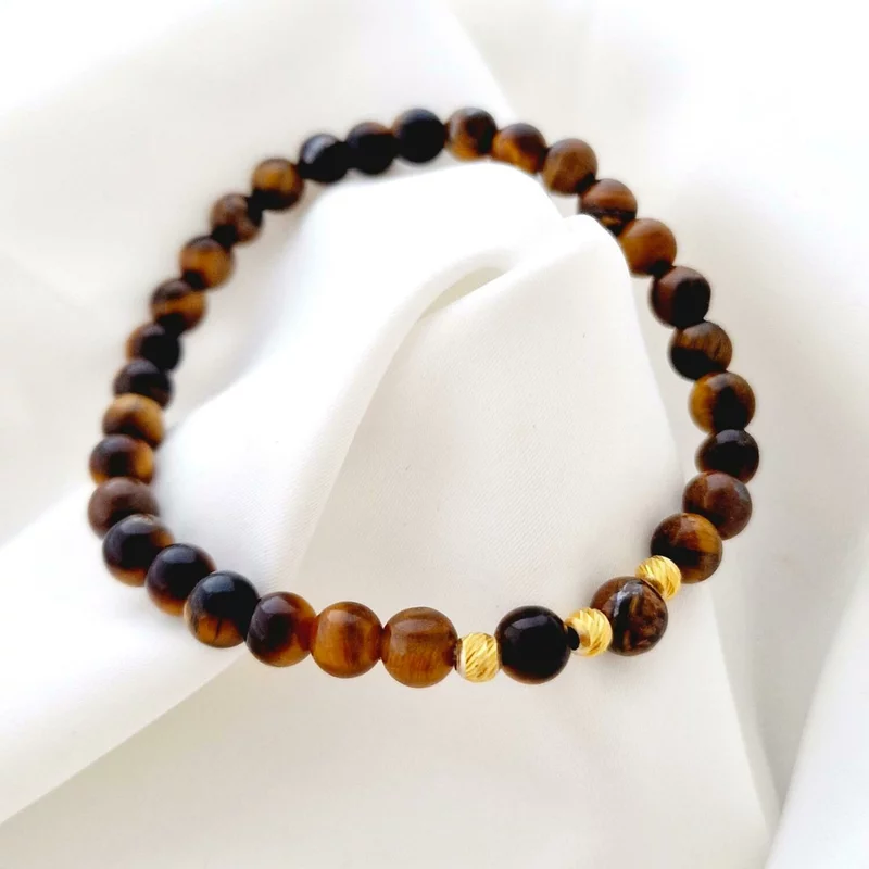 Set 2 bratari din pietre Ochi de Tigru - Bilute din Argint 925 placate cu Aur galben 18K - Snur elastic picture - 5