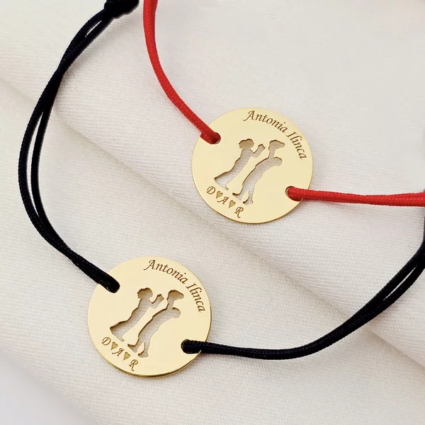 Set 2 bratari personalizate - Banuti cu model decupat - Mama, tata si copil/bebe - Argint placat cu Aur Galben 18K- snur reglabil