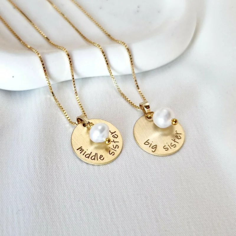 Set 2 lantisoare – Big & Middle Sister – Argint 925 placat cu Aur Galben 18K si charm picatura de Perla picture - 2