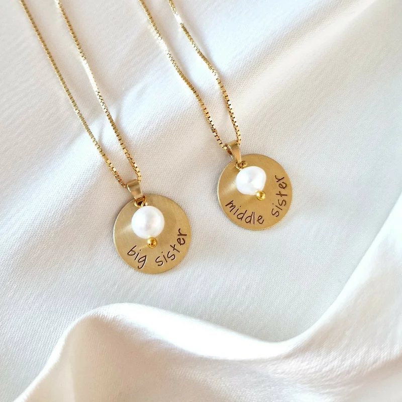 Set 2 lantisoare – Big & Middle Sister – Argint 925 placat cu Aur Galben 18K si charm picatura de Perla picture - 3