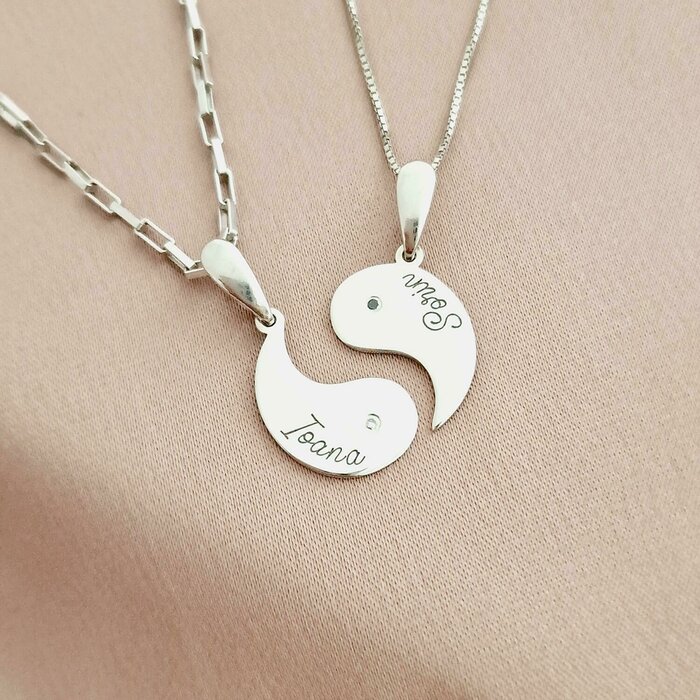 Set 2 lantisoare cu pandantive Yin&Yang personalizate - Diamante naturale - Argint 925