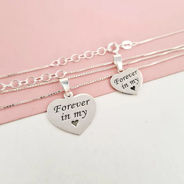 Set 2 lantisoare - Inima gravata - Mama-Fiica - Argint 925