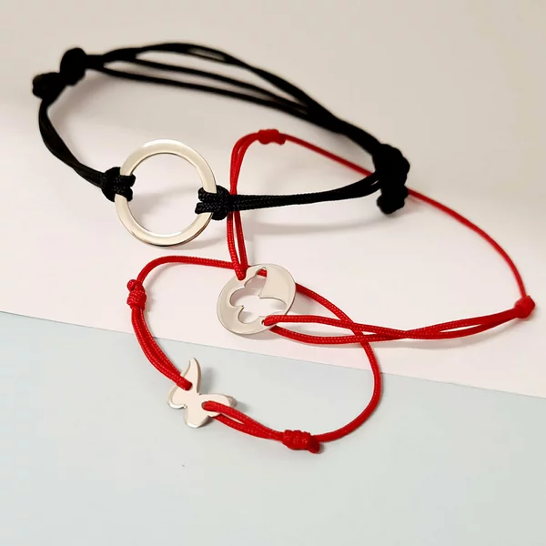 Set 3 bratari - disc, banut si fluture - Puzzle Familie -  Aur Alb 14k