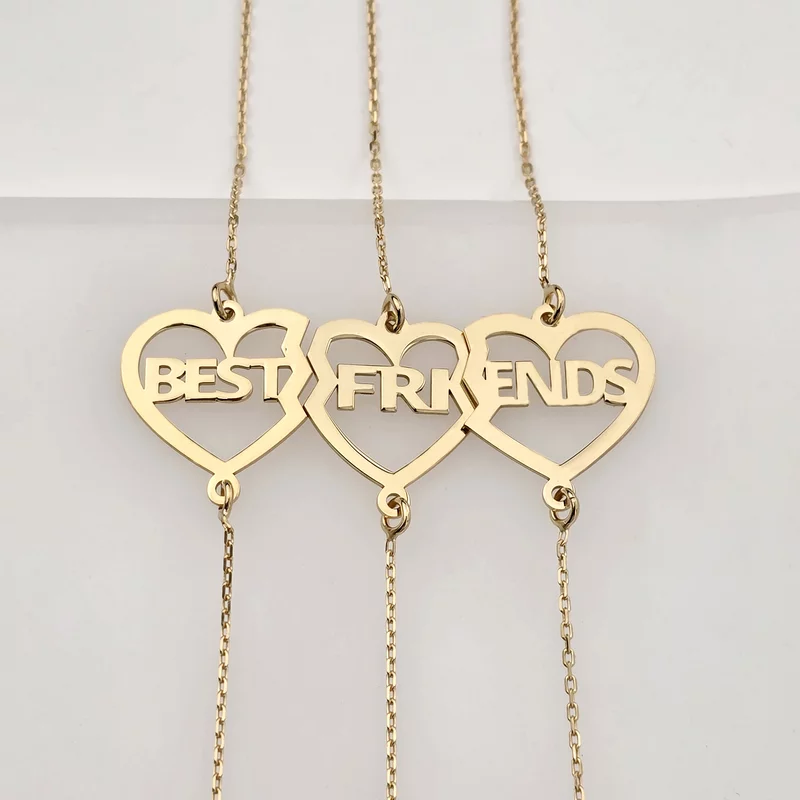 Set 3 bratari - inima puzzle - best friends - Argint 925 placat cu aur Galben 18K, lantisor picture - 3