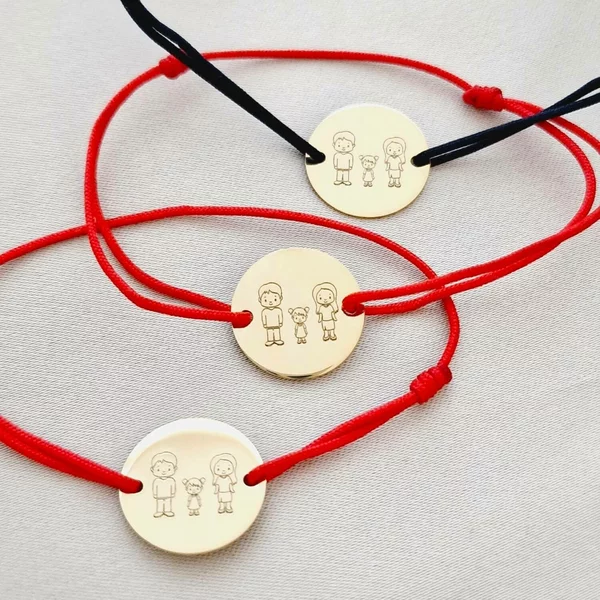 Set 3 bratari personalizate - Familie 3 membri - Banuti 15 mm - Argint 925 placat cu Aur Galben 18K  - snur reglabil