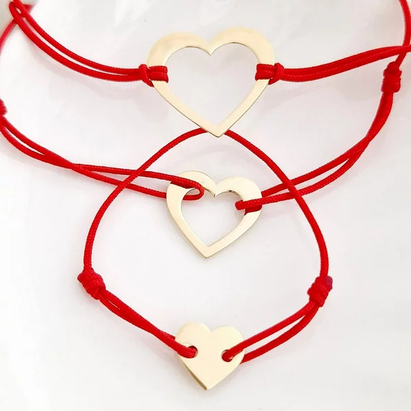 Set 3 bratari - Puzzle o inima impartita - Argint 925 placat cu Aur Galben 18K - Snur reglabil