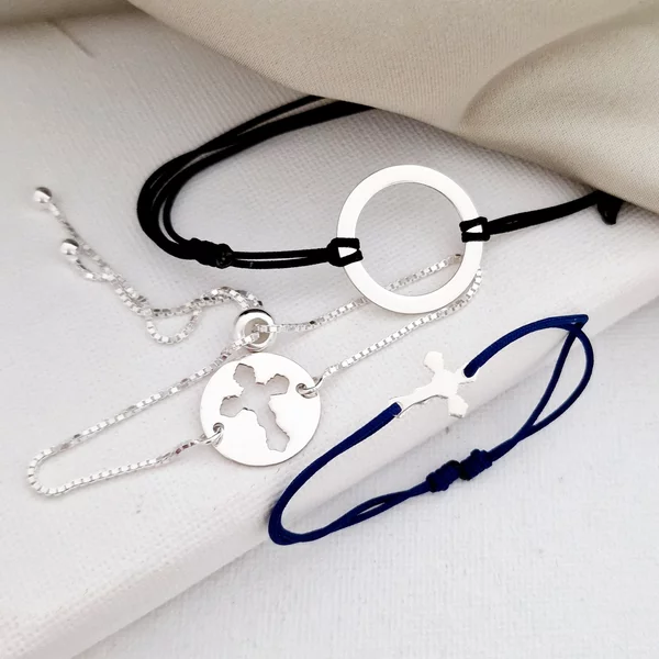 Set 3 bratari puzzle familie - Tata, mama si copil - disc, banut si cruce  - Argint 925