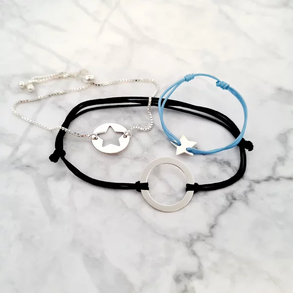 Set 3 bratari puzzle familie - Tata, mama si copil - Disc, banut si steluta - Argint 925