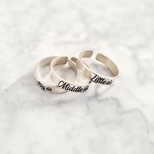 Set 3 inele personalizate - Little/Middle/Big sis - Argint 925