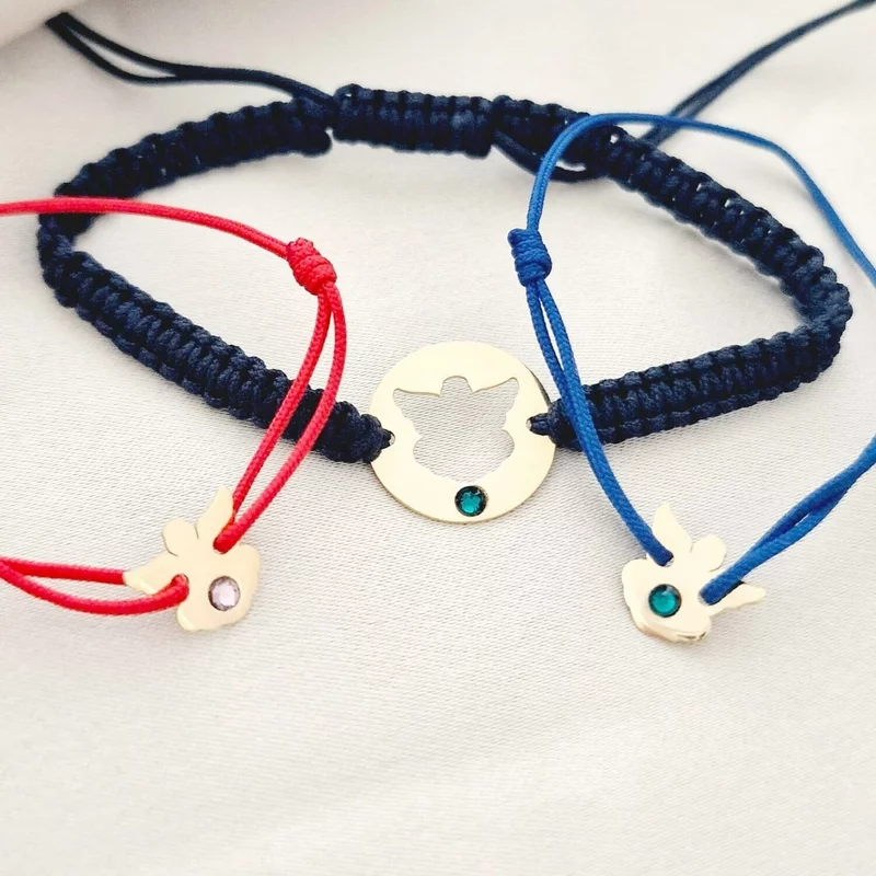 Set Bijuterii Familie Personalizata – 3 Bratari – Ingerasi cu Cristale Swarovski – Aur galben 14K – Snur Reglabil picture - 2