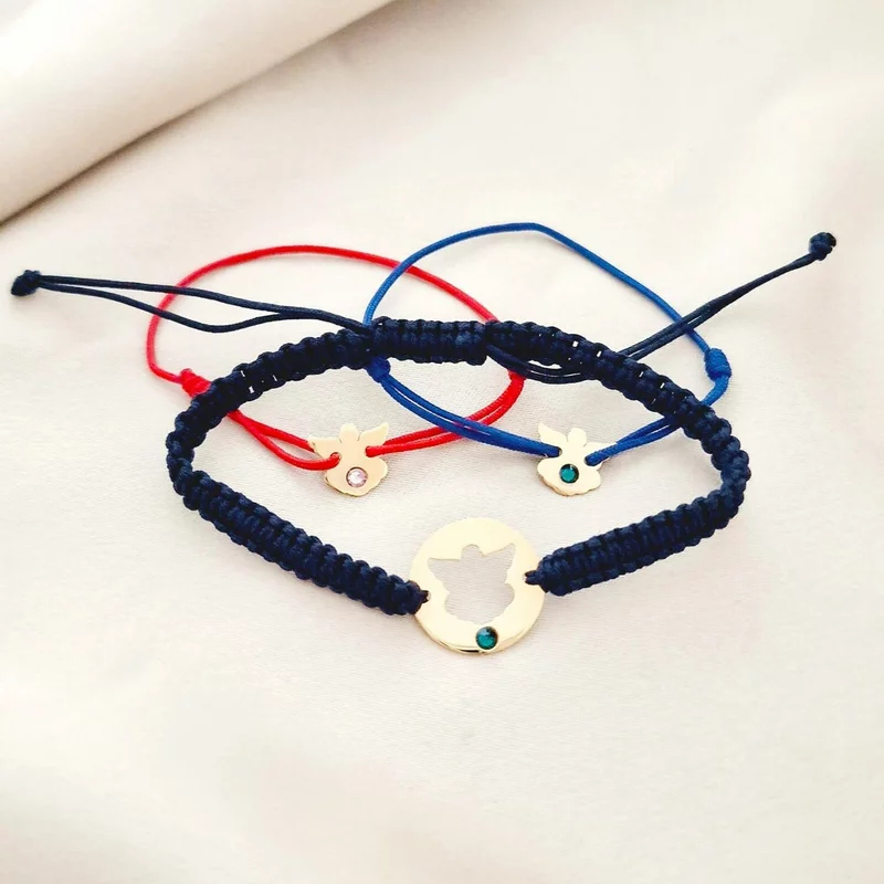 Set Bijuterii Familie Personalizata – 3 Bratari – Ingerasi cu Cristale Swarovski – Aur galben 14K – Snur Reglabil picture - 3