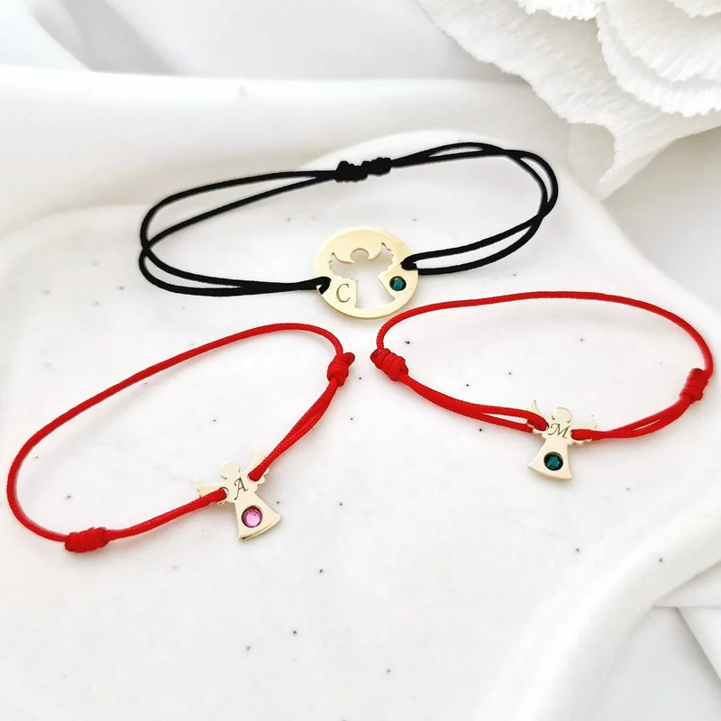 Set Bijuterii Familie Personalizate – 3 Bratari si 1 Lantisor – Ingerasi cu Cristale Swarovski – Argint 925 Placat cu Aur 18K – Snur Reglabil picture - 2