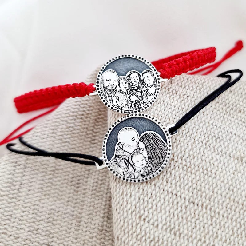 Set bratari personalizate cu poza - Floare de nu ma uita - Model fotogravura relief - Argint 925 - Snur reglabil picture - 3