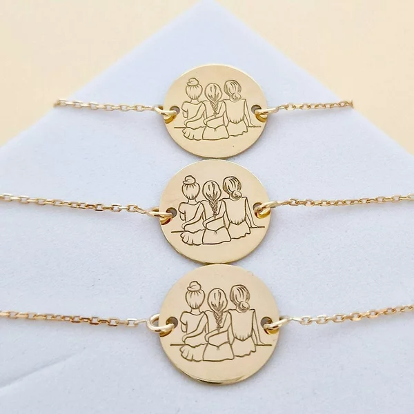 Set Cadou 3 bratari surori / prietene - banut si lantisor din Argint 925 placat cu Aur Galben 18K