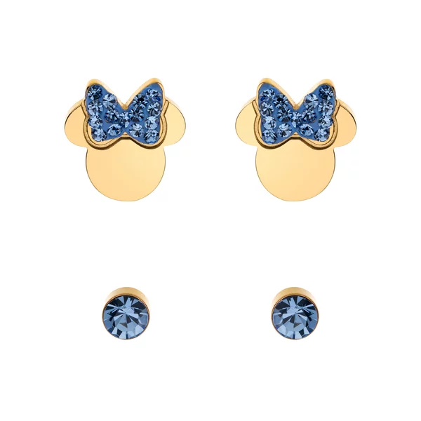 Set Cercei Disney Minnie Mouse - Otel Medical Inoxidabil Auriu si Cristale Albastre