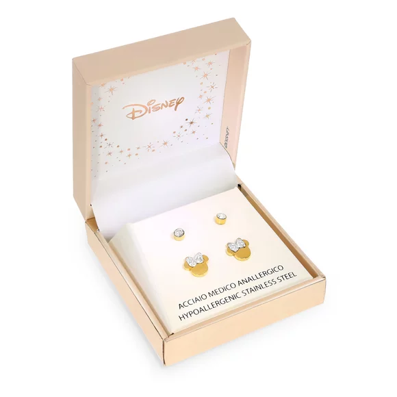 Set Cercei Disney Minnie Mouse - Otel Medical Inoxidabil Auriu si Cristale Albe