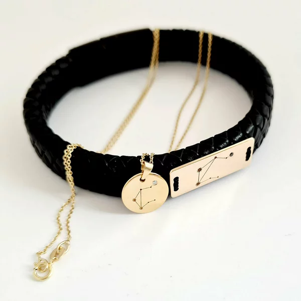 Set lantisor si bratara - Constelatii - cu Diamant natural- Aur Galben 14K