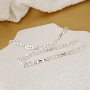 Set lantisor si bratara  TOTUL MEU - 2 placute personalizate si lant din zale mari - Argint 925