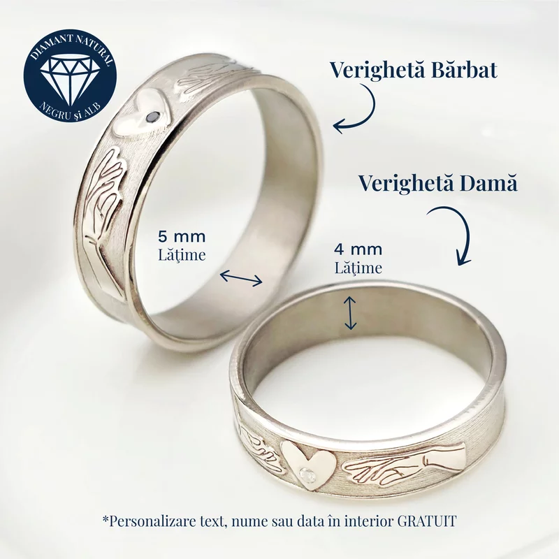 Verigheta Suflete pereche - Argint Rodiat - Diamant natural picture - 3