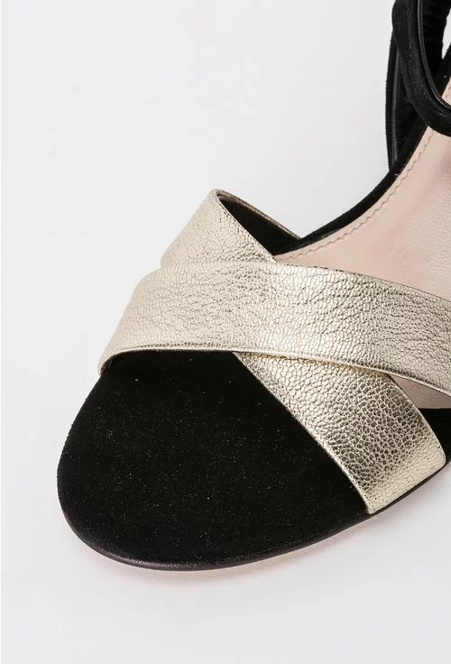 Sandale negre cu auriu din piele naturala Sasha