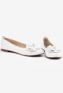 Balerini dama albi din piele cu ornament floare