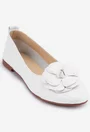 Balerini dama albi din piele cu ornament floare