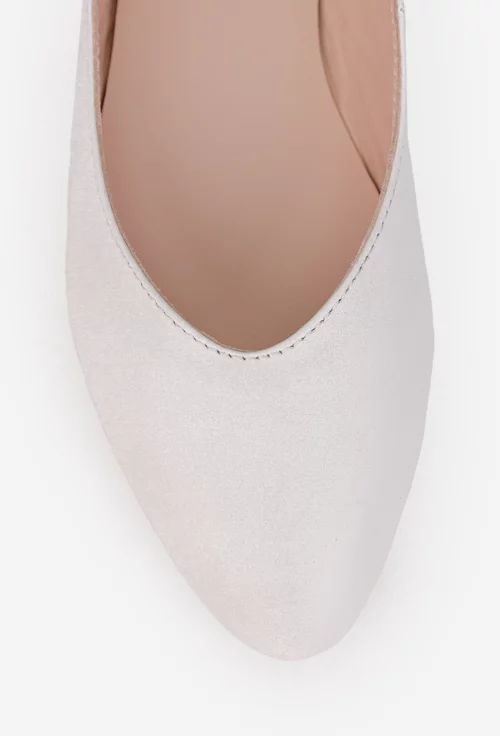 Balerini dama albi din piele naturala