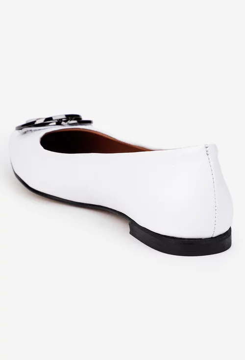 Balerini dama albi din piele naturala cu ornament