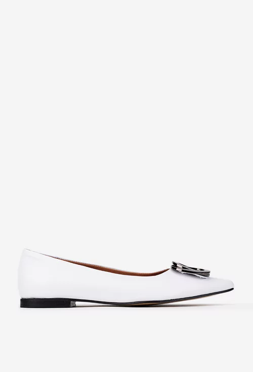 Balerini dama albi din piele naturala cu ornament