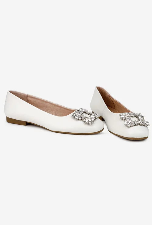 Balerini dama albi din piele naturala cu ornament picture - 5