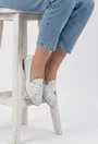 Balerini dama albi din piele naturala perforata