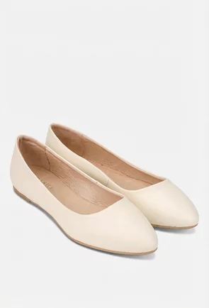 Balerini dama bej deschis din piele naturala