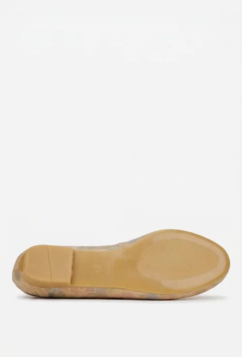 Balerini dama bej din piele cu model si funda