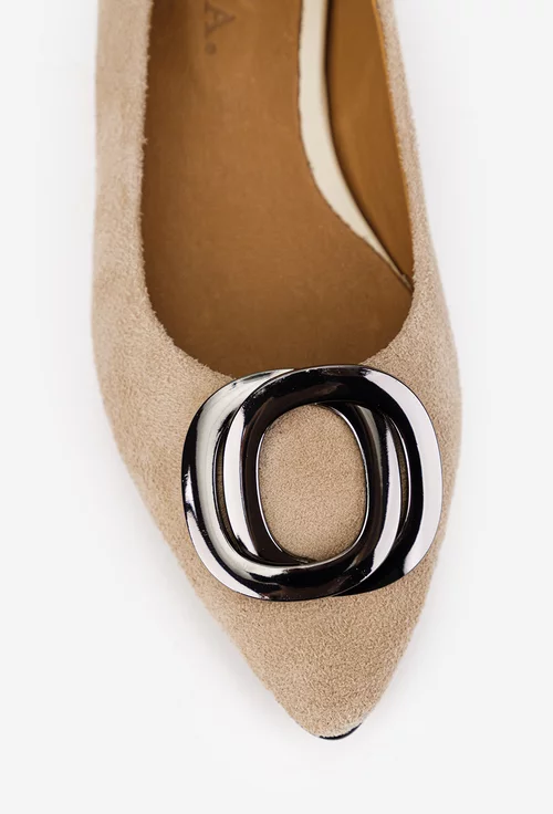 Balerini dama bej din piele intoarsa